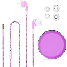 Geekria In-Ear Kids Headphones, 3.5 mm with Mic and Volume Control, Wired Headset for Online Learning Compatible with Android Phones, iPad, MP3, Laptops (Pink)