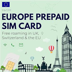 travSIM Europa Karte | 11GB Mobile Daten für 4G/5G Geschwindigkeiten | Kostenloses Roaming in UK & 30+ Ländern in Europa | Plan auf SIM Karte Europa ist 30 Tage gültig