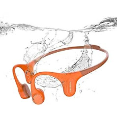 mojawa Run Plus Bone Conduction Headphones, IP68 Waterproof Swimming Headphones, Open Ear Bluetooth with Microphone and 32GB MP3, Running, Swimming, Orange