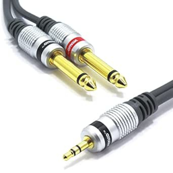 VITALCO 3.5 mm to 2x 6.3 mm Jack Cable 3 m 3.5 Stereo Aux to Dual Large Mono 6.35 mm Jack Plug Audio Adapter