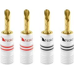 Nakamichi 24K Gold Plated Banana Plug 12AWG - 18AWG Gauge Size 4mm for Speaker Amplifier Hi-Fi AV Receiver Stereo Home Cinema Audio Cable Connector BFA Plug 4 Pack (2 Pair)