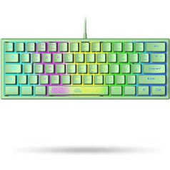 LexonElec K61 Green Gaming Keyboard 60% Mini PC RGB Lighting - UK Layout QWERTY Aesthetic Keyboard - Mechanical Feel Ergonomics - Anti-Ghosting Double Shot Keycaps - for PS4 Laptop Computer