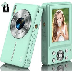 Digital Camera with 32G Micro SD Card, 1080P Children's Camera, 44MP HD Photo Camera, Compact Camera with 2.4 Inch LCD Screen, 16X Digital Zoom and 1 Battery for Children, Students, Beginners, Green