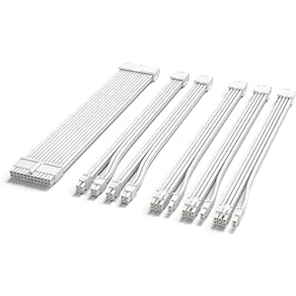 Sirlyr Pearl White Power Supply Extension Cable Set, Customized Power Supply Cable for PC Build 16AWG 24pin ATX / 8 (4+4) Pin EPS CPU Cable / 8 (6+2) Pin PCI-E GPU PSU Cable 6 Pieces with Cable