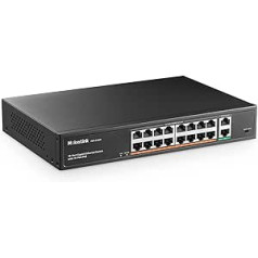 MokerLink 16 Port Gigabit PoE Switch, 2 Gigabit Uplink, 250W IEEE802.3af/at, Unmanaged Rackmount Plug and Play Ethernet Switch