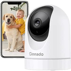 Cinnado Indoor Surveillance Camera - 2K 3MP Baby Monitor with Camera, 360 Degree WiFi Indoor Dog Camera with App, Motion Detection, Night Vision, Compatible with Alexa, D1