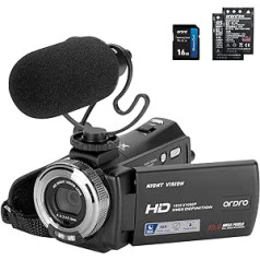 ORDRO V12 Video Camera 1080P 30FPS IR Night Vision Vlogging Camera for YouTube, 16X Zoom Digital Camera with Mini Mic, Remote Control and 2 Batteries