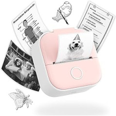 Omezizy T02 Mini Sticker Printer - Thermal Bluetooth Mini Label Printer with 1 Roll of Sticker, Mini Printer for Smartphone for DIY, Scrapbooking, Journal, Study Notes, Memo, List, Christmas Gift