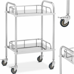 STEEL laboratorijas apstrādes ratiņi, 2 plaukti, 2 rokturi, 55 x 39 x 87 cm