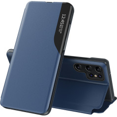 Samsung S24 Ultra vāciņš ar atloku un Eco Leather View Case zilu statīvu