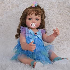 MineeQu 55 cm So Really Cute Cuddly Rooted Hair Reborn Baby Doll Silicone Vinyl Full Body Realistic Newborn Toddler Girl Dolls Children Birthday Christmas Gift Set