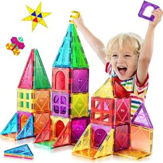 Magnetic Building Blocks 3D Colourful Magnetic Tiles for Kids Age 4-8 STEM Early Educational Building Magnetic Toy Construction Kit for Toddlers 3+ Years Old Boys Girls Christmas Birthday Gifts