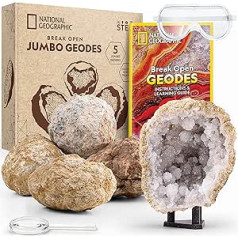 NATIONAL GEOGRAPHIC 5 Giant Break Up Geodes - Geoscience Set with 5 High Quality Crystals, Safety Glasses, Instructions & Stand, Science Gift, Fun for Kids