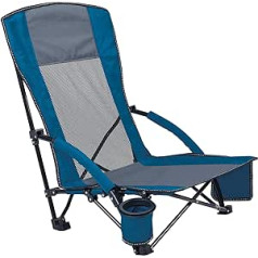 Asteri Low Beach Chair Camping Chair Foldable with Carry Bag 600D Oxford Fabric Breathable Mesh Back Blue/Black