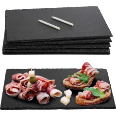 Hacaroa Pack of 6 Slate Cheese Boards, 30 x 20 cm, Black Charcuterie Boards, Natural Slate Stone Platter Tray, Gourmet Serving Plate for Meat, Fruit, Parties, Appetizers