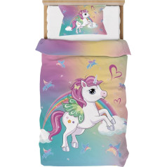 DJDEA Children's Bed Linen 100 x 135 cm Soft Microfibre 2-Piece Bed Linen Girls Breathable Printed Unicorn Bed Linen with Pillowcase 40 x 60 cm