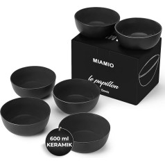 MIAMIO - Cereal Bowls Set 6 x 600 ml - Fruit Bowls, Salad Bowls, Soup Bowls, Large Bowl Set - Le Papillon Collection (Black)