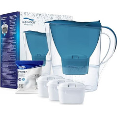 Aqualogis Water Filter Light Grey Including Filter Cartridge - Filter in Modern Design to Reduce Limescale, Chlorine & Taste-Impaying Substances (Blue + 3 Pure+)