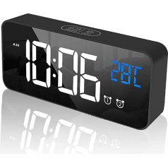 tronisky LED Digital Alarm Clock, Desk Clock, USB Rechargeable Travel Alarm Clock with 2 Alarms, Snooze, Temperature Display, Voice Control Function, 4 Brightness Settings & 13 Music Tones