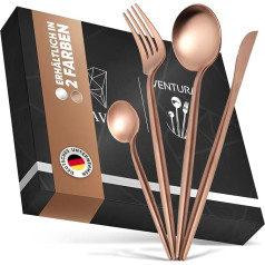 Glavory Ventura - Cutlery Rose Gold Matt - Portuguese Style - Cutlery Set 4 People 16 Pieces - Rustproof 18/8 Stainless Steel - Rose Gold Cutlery Dishwasher Safe