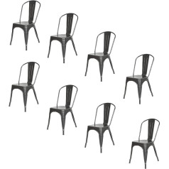 Supfine Dining Chairs, 8 Pieces Industrial Vintage Kitchen Stool with Backrest Seat Height 44cm Stackable Chairs Metal for Indoor Outdoor Garden Bistro