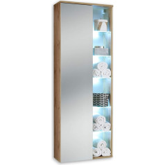 Stella Trading Best Bathroom Wall Cabinet with LED Lighting in Wild Oak Look - Bathroom Cabinet with Lots of Storage Space - 55 x 160 x 30 cm (W x H x D)