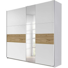 Rauch Möbel Korbach Sliding Door Wardrobe, White / Wotan Oak, 2 Doors with Mirror, Includes Classic Accessory Pack of 2 Clothes Rails, 4 Shelves and 1 Hook Rail, 218 x 210 x 59 cm (W x H x D)