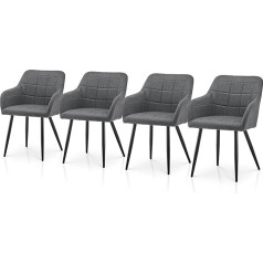 Tukailai Dining Room Chairs, Set of 4, Linen Kitchen Chairs, Soft Padded Chairs, Living Room Chairs with Armrests, Metal Legs, Backrest, Kitchen, Dining Room, Living Room, Bedroom, Grey