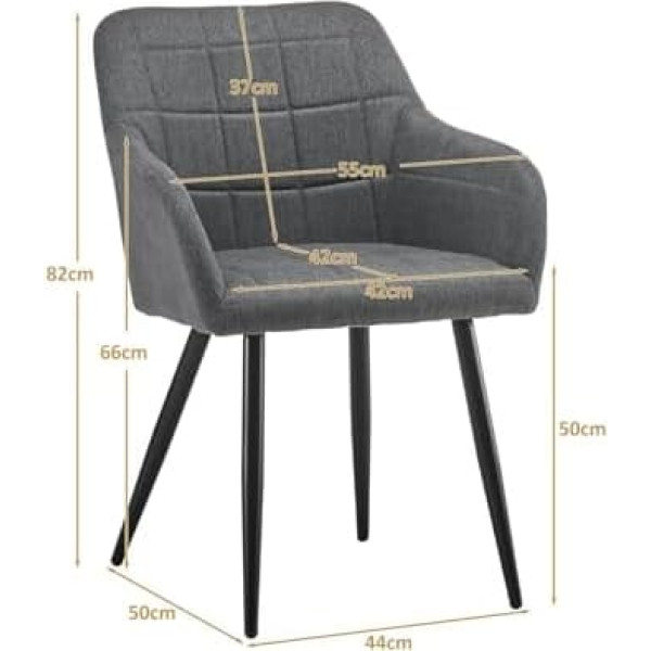 Tukailai Dining Room Chairs, Set of 4, Linen Kitchen Chairs, Soft Padded Chairs, Living Room Chairs with Armrests, Metal Legs, Backrest, Kitchen, Dining Room, Living Room, Bedroom, Grey