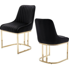 Chairus Dining Room Chairs, Set of 2, Velvet for Living Room, Padded Kitchen Chairs with Metal Legs, Armless Chairs for Bedroom (Black-2)