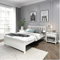 ‎Plank+Beam Maxwood Furniture New Zealand Pine Double Bed with Slatted Base 140x200cm Extra Heavy Duty Classic Design White