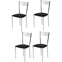 T M C S Tommychairs - Set of 4 Modern Elegance Chairs for Kitchen and Dining Room - Robust Chrome-Plated Steel Frame, Padded Seat Covered in Black Faux Leather