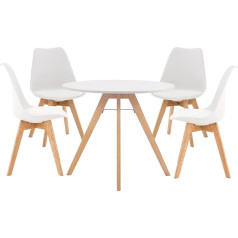 CLP Livik Dining Set I 4 x Linares Chairs + 1 x Viktor Table I Modern Dining Set Colour: White