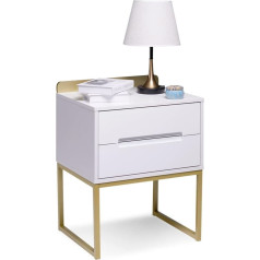 Iemiebsha Wooden Bedside Table with Two Drawers, Bedside Table Organiser, Assembled Bedside Cabinet with Metal Legs for Bedroom Living Room - White Gold