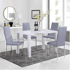 Goldfan Dining Groups Wooden Dining Table Rectangle Dining Table Set and 4 PU Leather Dining Chairs High Back Modern Kitchen Table Set, Grey