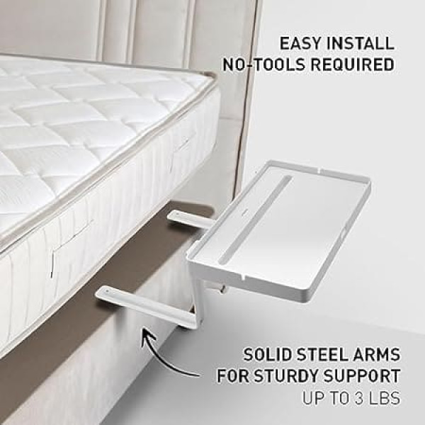 Sleeper Shelf Bedside Table Phone Stand & Cable Organiser Lined with Silicone for Non-Slip/Small Space Bedside Table Tray