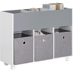 Sobuy KMB61-HG Children's Shelving Unit with 3 Fabric Boxes, Bookcase, Children's Room Shelf with Wheels, Children's Storage Shelf for Children, Toy Organiser, Light Grey, Width Approx. 80 x 63 x 30