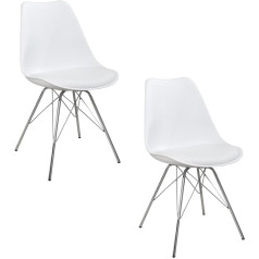Invicta Interior Scandinavia Retro Chair Set of 2 White Chrome-Plated Dining Room Chairs