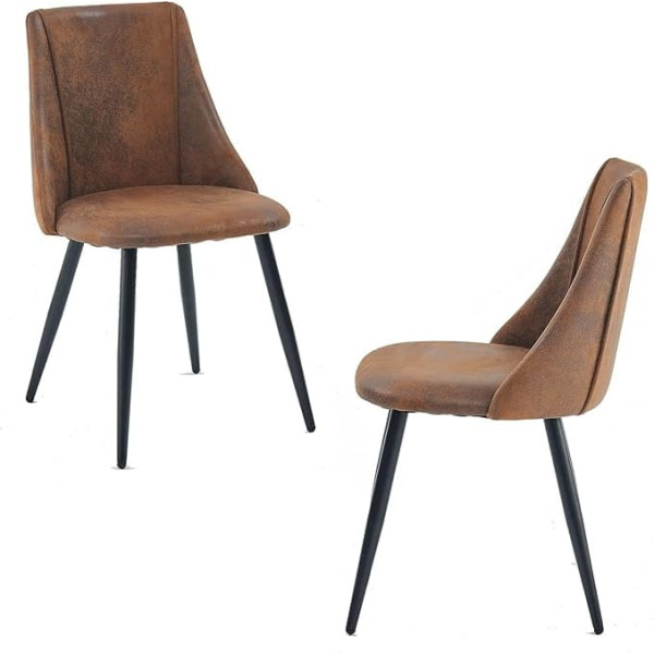 Meuble Cosy Dining Room Chairs, Set of 2, Kitchen Chairs, Ergonomic Living Room Chair, Retro Armchair with Backrest, Seat Made of Vintage Artificial Suede, Metal Legs, Brown, 52.5 x 49.5 x 83 cm