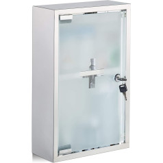 Relaxdays , Silver Medicine Cabinet Stainless Steel Glass Door 2 Compartments Lockable Medicine Cabinet Glossy H x W x D x D: 40 x 25 x 11 cm
