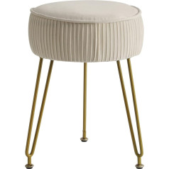 Ibuyke Velvet Round Footrest Stool Ottoman, Makeup Vanity Stool, Side Table, Velvet Dressing Table Seat, Pouf Couch Stool, Golden Steel Legs, Cream White