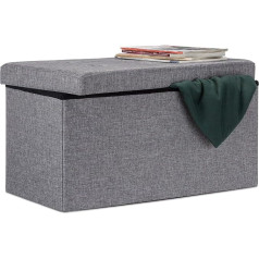Relaxdays Foldable Bench XL 38 x 76 x 38 cm Sturdy Cube Seat with Practical Footrest as Cube Seat Made of Linen as Storage Box with Storage Space and Removable Lid for Living Room