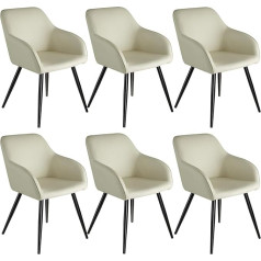 Tectake 800871 Set of 6 Dining Chairs with Armrests, Padded Fabric Seat, Black Metal Legs, for Living Room, Dining Room, Kitchen and Office (Cream)