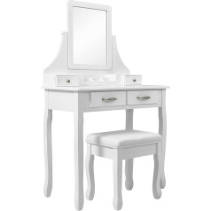 Meerveil Dressing Table with Stool, Dressing Table with 3 Mirrors 4 Drawers Non-Slip Stickers White