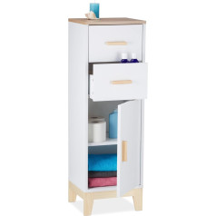 ‎Relaxdays Relaxdays Bathroom Cabinet, 2 Drawers, Door Compartment, H 97.5 x W 32 x D 28 cm, Bathroom & Hallway, Slim Midi Cabinet, White