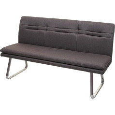 Mendler HWC-H70 Dining Room Bench Upholstered Bench Backrest Fabric/Textile Brushed Stainless Steel - Grey/Brown 160 cm