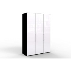 Wiemann Loft Wardrobe, Bedroom Cabinet, Sliding Door Cupboard, Revolving Door Cupboard, Glass, White, Black, W x H x D 150 x 236 x 58 cm