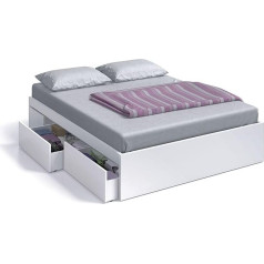 Habitdesign Bed with 4 Drawers for Slatted Frame 150 x 190 cm, Arctic Wood, Arctic White, 196 x 156 x 37 cm