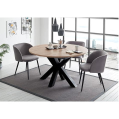 58 Aufm Kessel Edda 9 13554-130 Dining Table Round Extendible 130 x 130 x 78 cm Kitchen Table Black Steel / Branch Oak