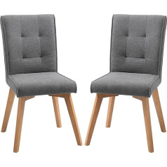 Homcom Set of 2 Dining Room Chairs with Backrest Living Room Chair Kitchen Chairs Upholstered Chair with Backrest Retro Design Linen Polyester Fabric Foam Rubber Wood Grey 45 x 61.5 x 94 cm